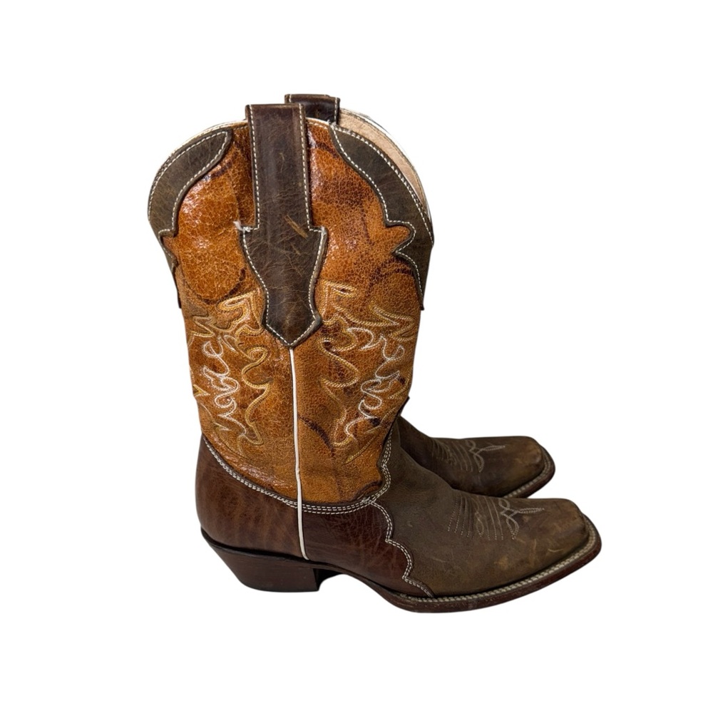 Rudel Leather Cowboy Boots Womens Size 7 E Embroidered‎ Western Brown Rodeo Boho